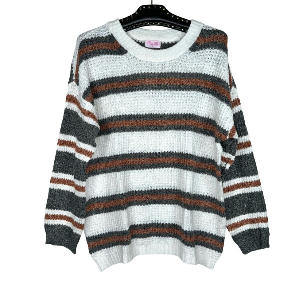 Pink Lily Striped Color Block Pullover Sweater Medium